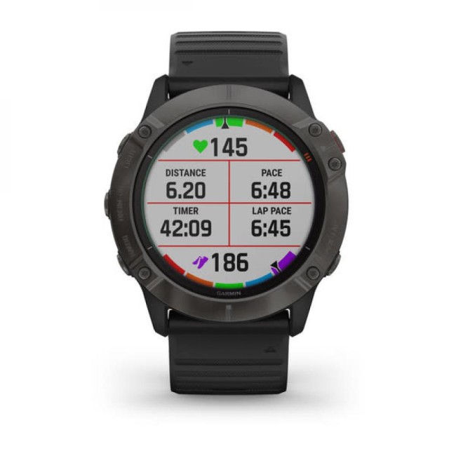 Часы Garmin Fenix 6X Pro Solar титановый серый DLC с черным ремешком
