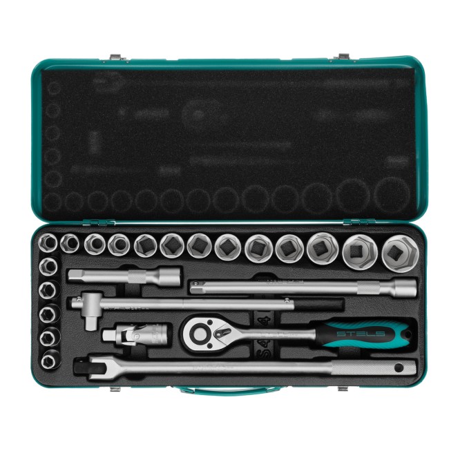 Набор торцевых головок с трещоткой 1/2", 24 предмета Stels Набор торцевых головок с трещоткой 1/2", 24 предмета Stels
