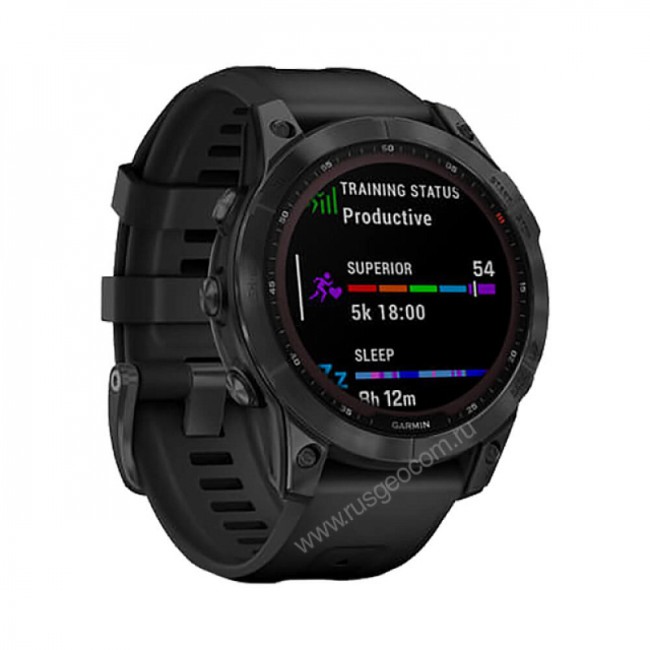 Часы Garmin Fenix 7 Solar серый с черным ремешком
