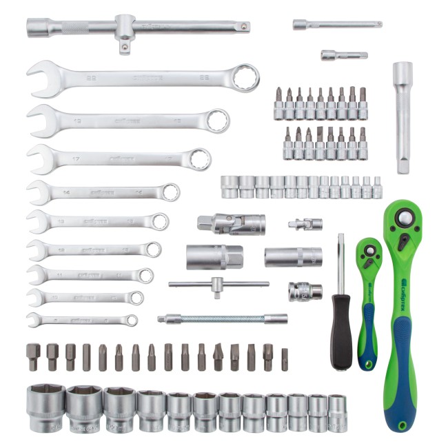 Набор инструментов 1/2", 1/4" CrV 82 предмета Сибртех Набор инструментов 1/2", 1/4" CrV 82 предмета Сибртех