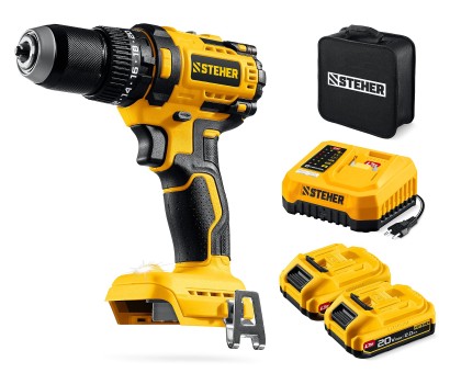 Ударная дрель-шуруповерт CBS-65-22 STEHER 20 В, 65 Н·м, 2 АКБ LMS (2 А·ч)