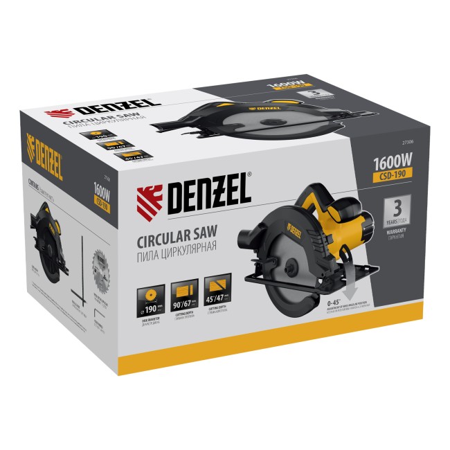 Пила циркулярная CSD-190, 1600 Вт, 190 мм Denzel