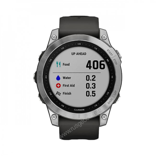 Часы Garmin Fenix 7 серебристый с графитовым силиконовым ремешком