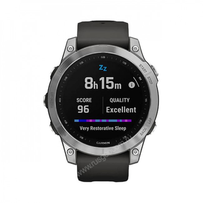 Часы Garmin Fenix 7 серебристый с графитовым силиконовым ремешком