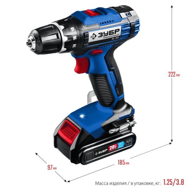 Дрель-шуруповерт DL-201-22 ЗУБР 2 АКБ