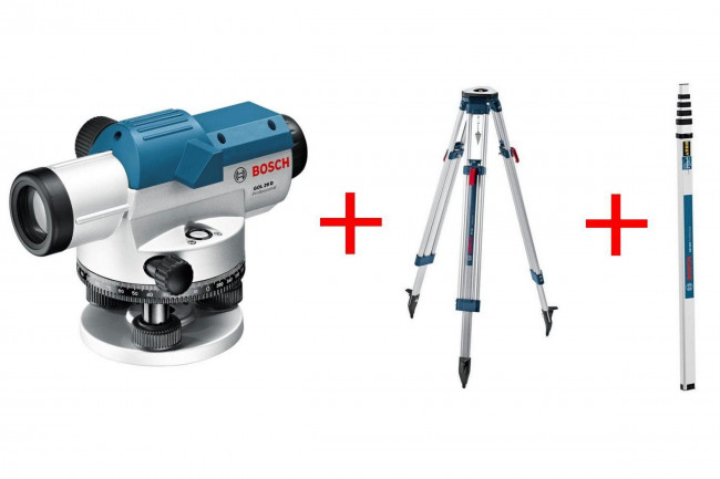 Комплект оптический нивелир Bosch GOL 26D штатив  рейка - 3 в 1 Комплект оптический нивелир Bosch GOL 26D штатив  рейка - 3 в 1