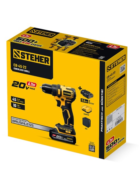 Дрель-шуруповерт CB-45-22 STEHER 20 В, 45 Н·м, 2 АКБ LMS (2 А·ч)