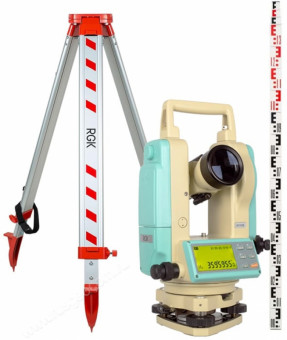 Комплект теодолит RGK T-02 (лазерный отвес) штатив рейка - 3 в 1